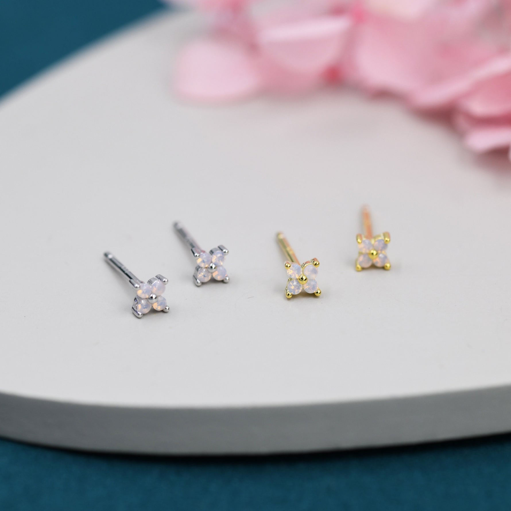 Extra Tiny Hydrangea Flower CZ Stud Earrings in Sterling Silver, Silver or Gold, Hydrangea Earrings, Flower Stud