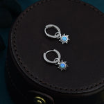 Blue Opal Sun Dangle Huggie Hoop Earrings in Sterling Silver, Silver or Gold, Sun Earrings, Celestial Earrings, Detachable Blue Opal Sun