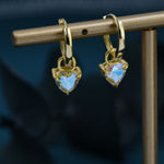 Sterling Silver Aurora AB CZ Trillion Cut Hoop Earrings, Silver or Gold, Triangle Dangle Hoop Earrings, Interchangeable Charm