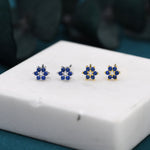 Very Tiny Sapphire Blue CZ Flower Stud Earrings in Sterling Silver, Silver or Gold, Crystal Flower Earrings, Stacking Earrings