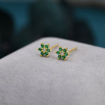 Very Tiny Emerald Green CZ Flower Stud Earrings in Sterling Silver, Silver or Gold, Crystal Flower Earrings, Stacking Earrings