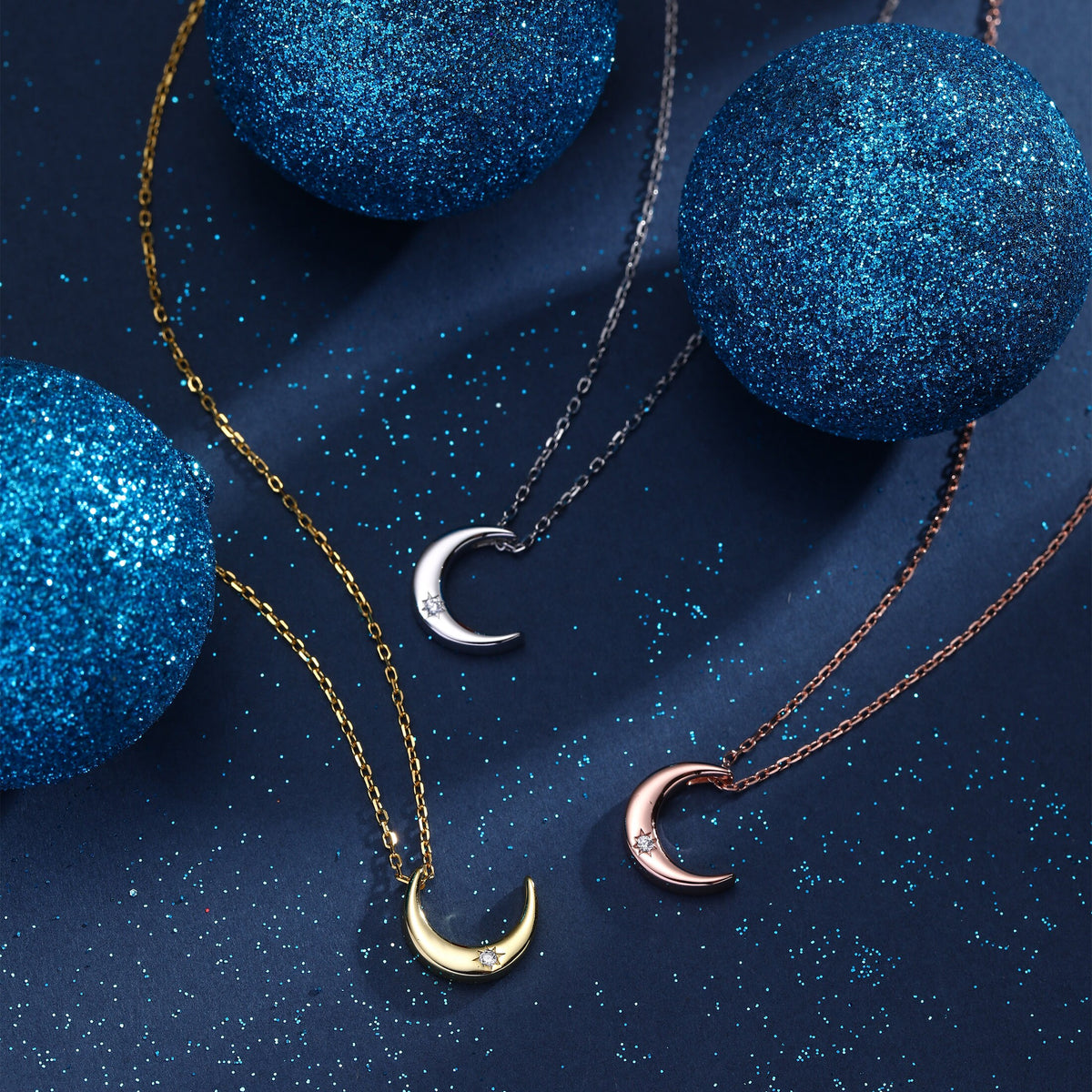 Crescent Moon Starburst CZ Pendant Necklace