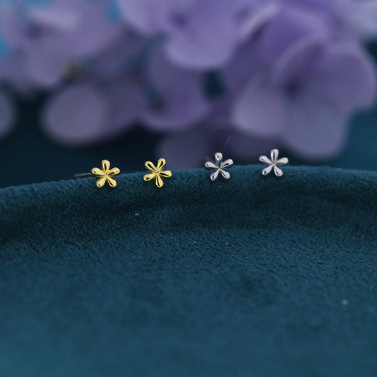 Extra Tiny Flower Stud Earrings in Sterling Silver, Forget Me Not Floral CZ Earrings, Silver or Gold, Flower Earrings