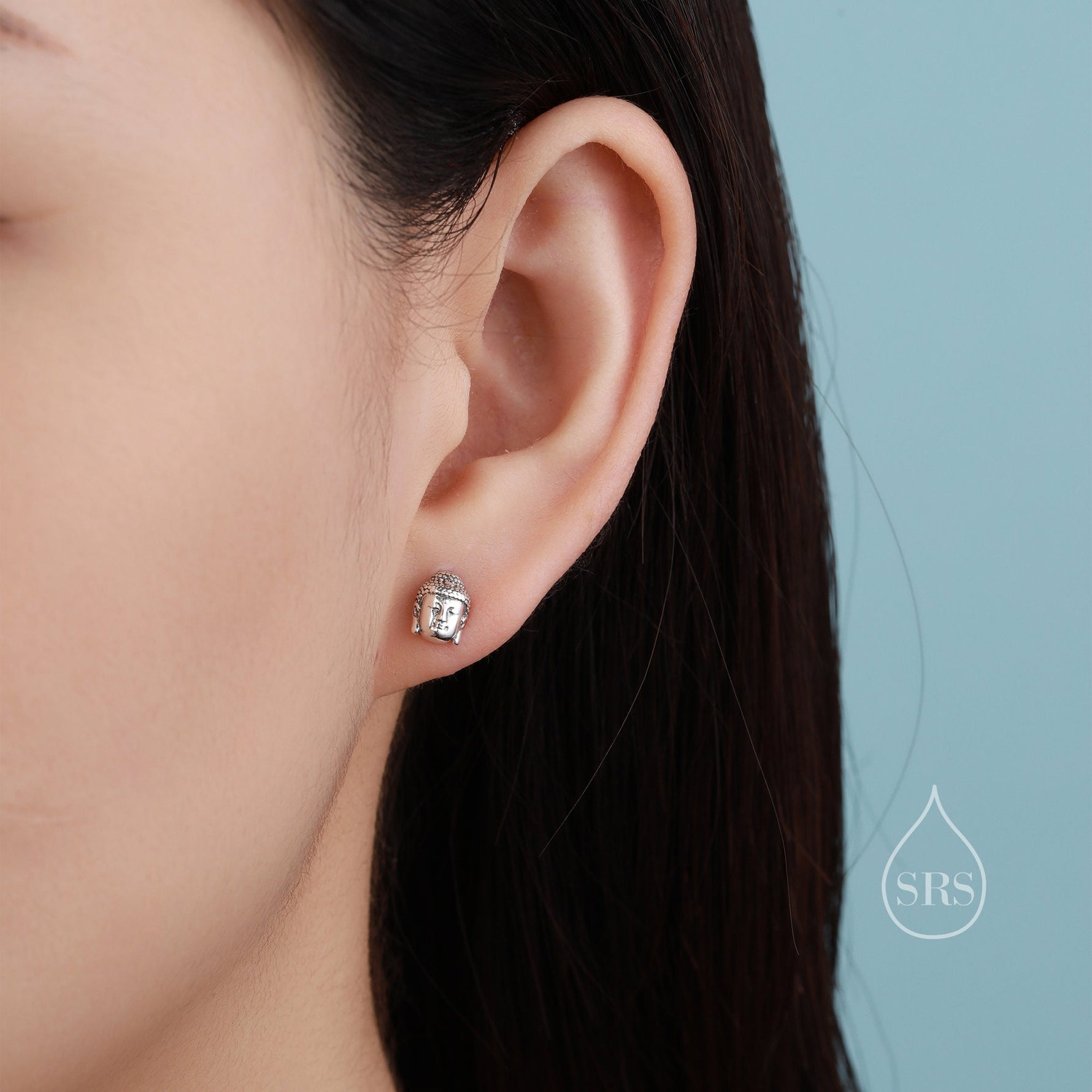 Small Buddha Head Stud Earrings in Sterling Silver, Buddhist Earrings, Zen Earrings, Buddha Earrings