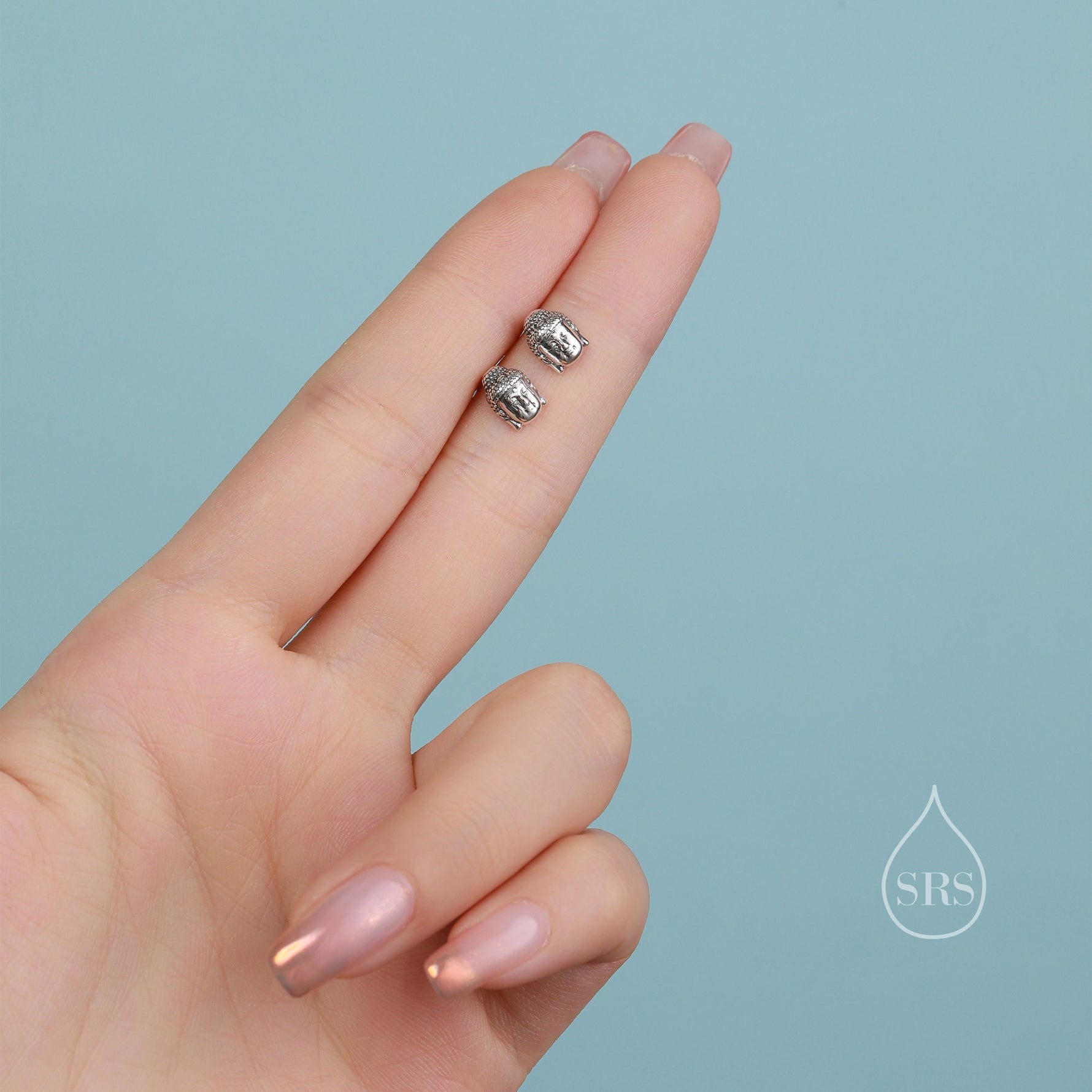 Small Buddha Head Stud Earrings in Sterling Silver, Buddhist Earrings, Zen Earrings, Buddha Earrings