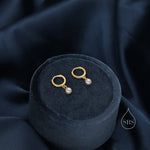 Tiny Mother of Pearl Huggie Hoop Earrings in Sterling Silver, Simple Pearl Dangle Earrings, Gold and Silver