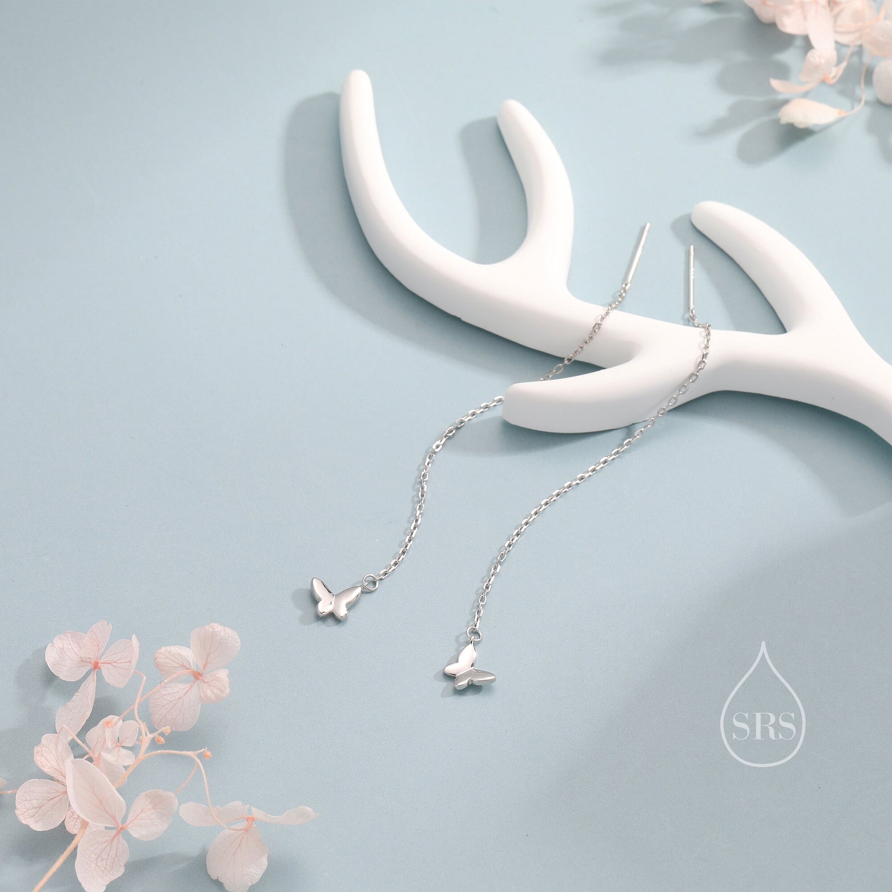 Sterling Silver Butterfly Long Ear Threaders, Butterfly Threader Earrings, Dainty Butterfly Dangle Earrings, Butterfly Earrings