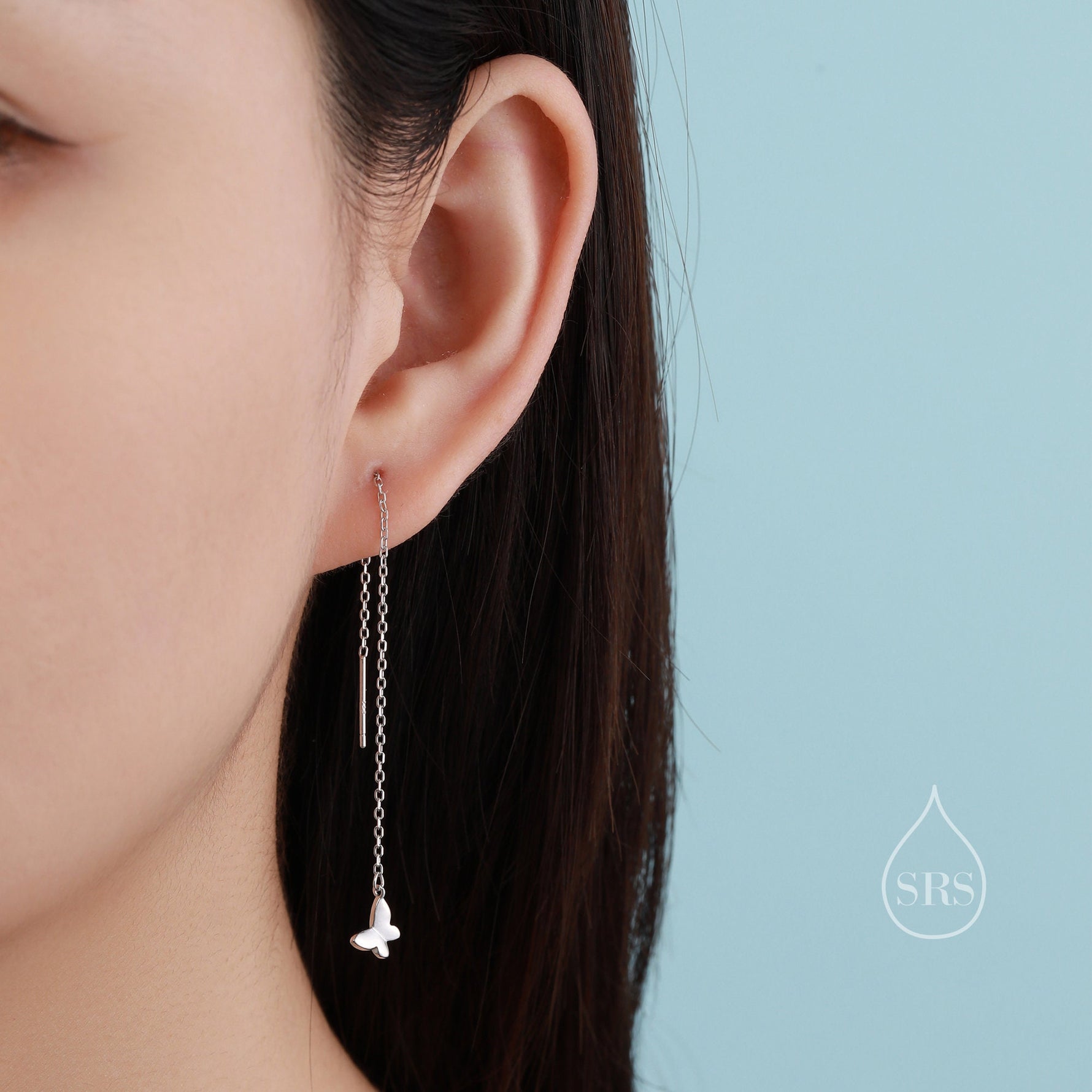 Sterling Silver Butterfly Long Ear Threaders, Butterfly Threader Earrings, Dainty Butterfly Dangle Earrings, Butterfly Earrings