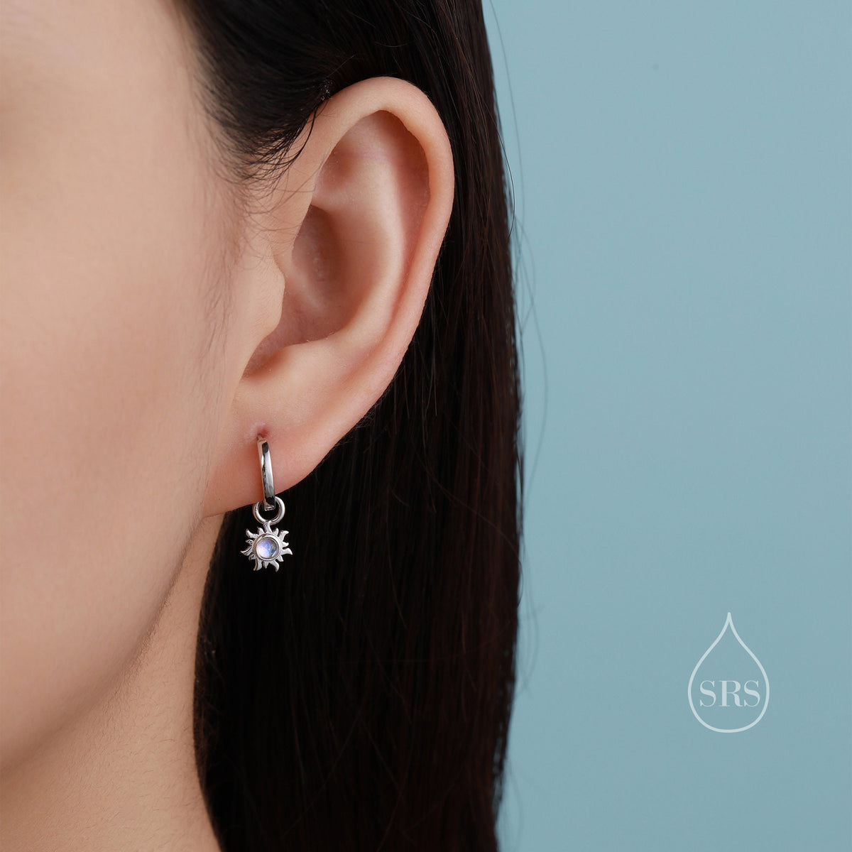 Moonstone Sun Dangle Huggie Hoop Earrings