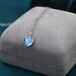 Heart Moonstone Pendant Necklace in Sterling Silver, Moonstone Necklace, Heart Shape Moonstone Necklace, Aurora Crystal, AB Crystal