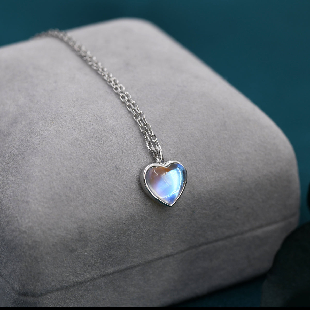 Heart Moonstone Pendant Necklace in Sterling Silver, Moonstone Necklace, Heart Shape Moonstone Necklace, Aurora Crystal, AB Crystal