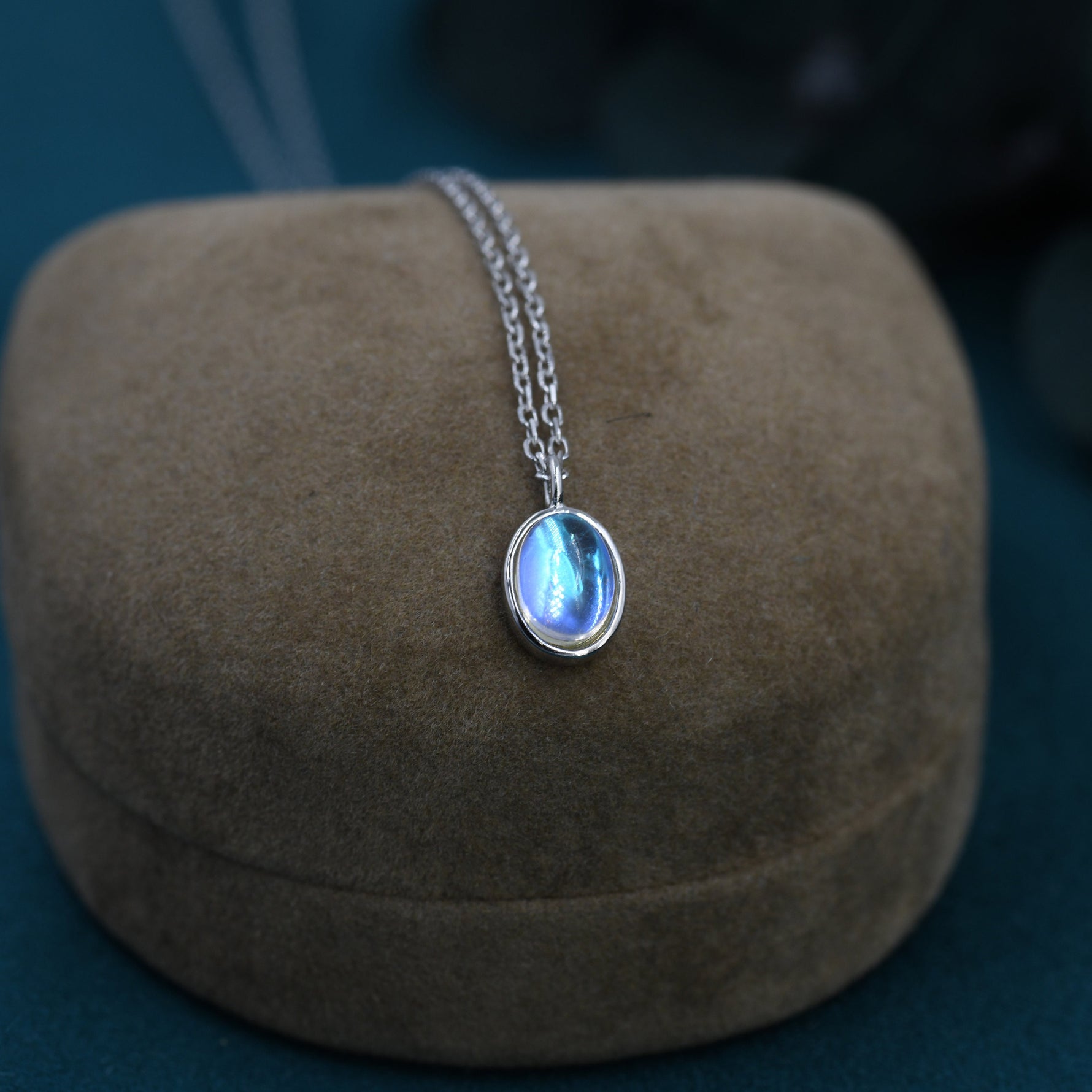 Oval Moonstone Pendant Necklace in Sterling Silver, Moonstone Necklace, Oval Shape Moonstone Necklace, Aurora Crystal, AB Crystal