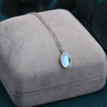 Oval Moonstone Pendant Necklace in Sterling Silver, Moonstone Necklace, Oval Shape Moonstone Necklace, Aurora Crystal, AB Crystal