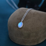 Oval Moonstone Pendant Necklace in Sterling Silver, Moonstone Necklace, Oval Shape Moonstone Necklace, Aurora Crystal, AB Crystal