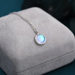 Moonstone Coin Pendant Necklace in Sterling Silver, Round Moonstone Necklace, Circle Shape Moonstone Necklace, Aurora Crystal, AB Crystal