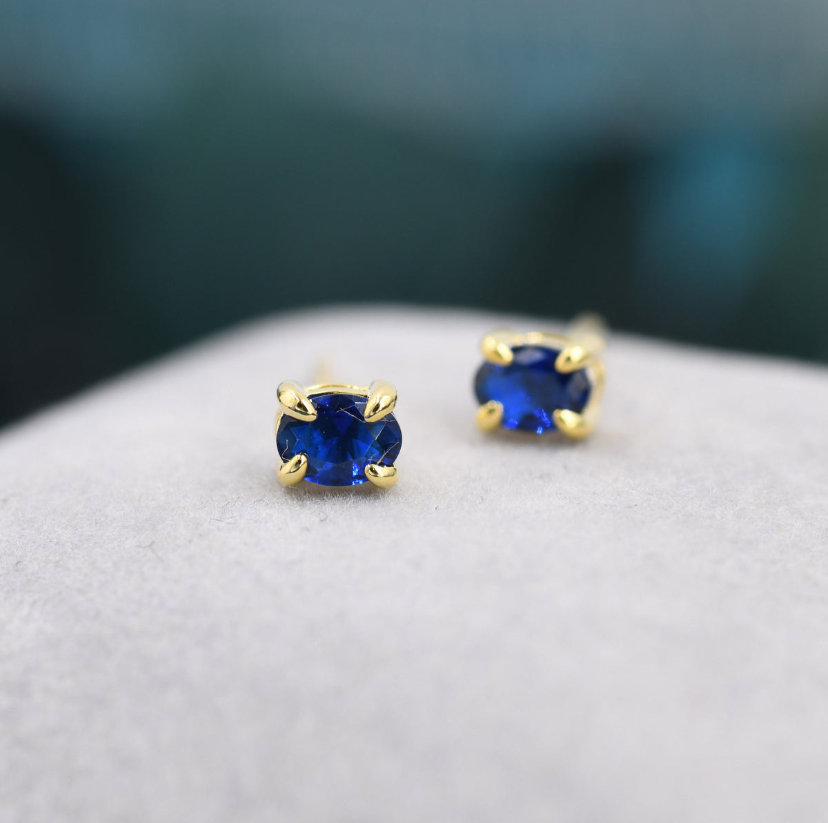 Sapphire Blue Oval CZ Stud Earrings in Sterling Silver, Silver or Gold, Oval Cut Crystal Earrings, September Birthstone
