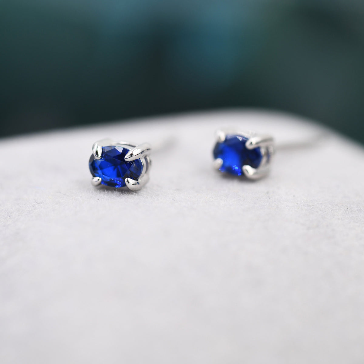 Sapphire Blue Oval CZ Stud Earrings in Sterling Silver, Silver or Gold, Oval Cut Crystal Earrings, September Birthstone