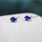 Sapphire Blue Oval CZ Stud Earrings in Sterling Silver, Silver or Gold, Oval Cut Crystal Earrings, September Birthstone