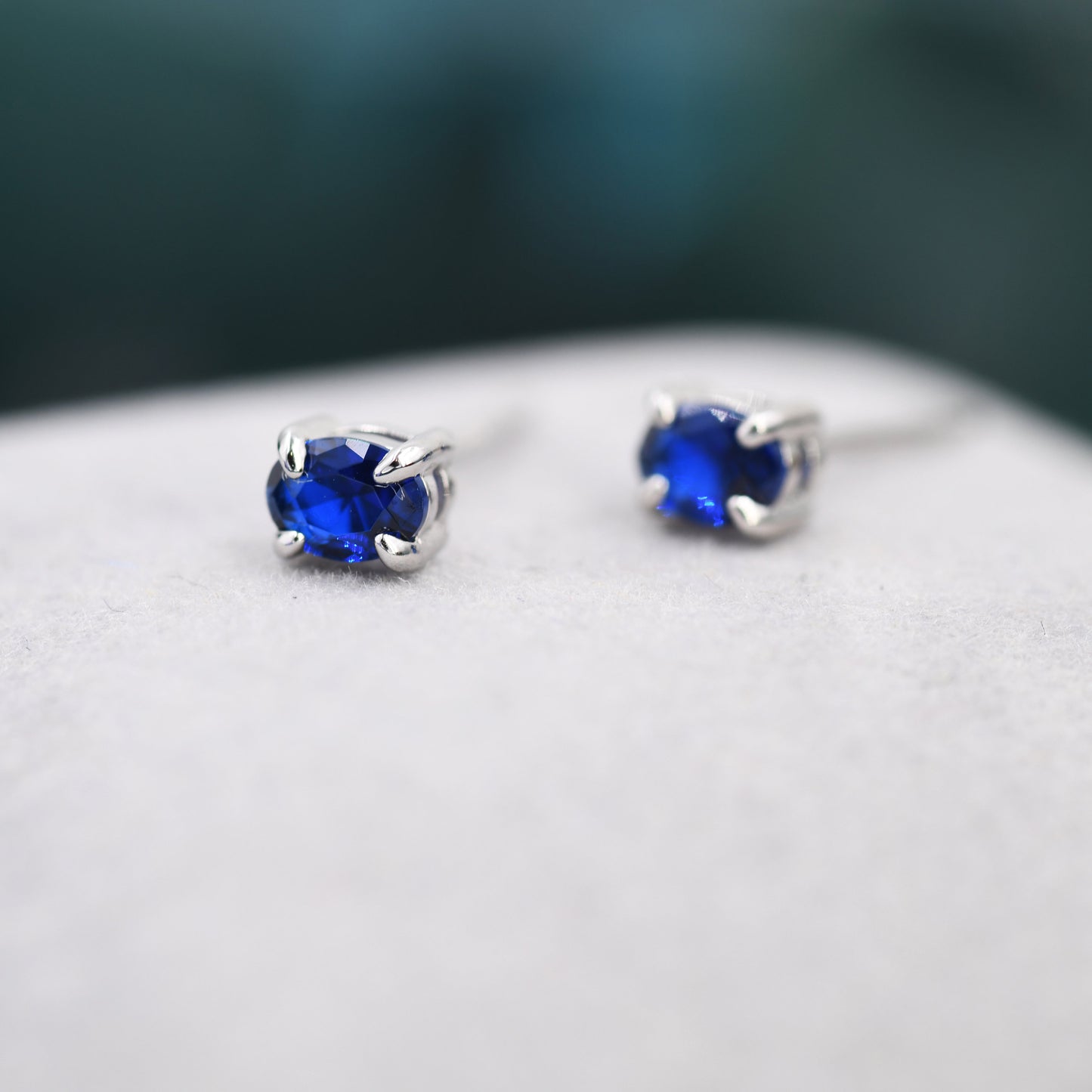 Sapphire Blue Oval CZ Stud Earrings in Sterling Silver,  Silver or Gold, Oval Cut Crystal Earrings, September Birthstone