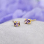 Very Tiny Amethyst Purple Oval CZ Stud Earrings in Sterling Silver, Silver or Gold, Oval Cut Crystal Earrings, February Birthstone