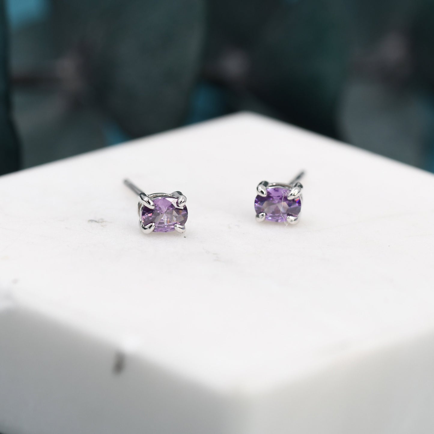 Very Tiny Amethyst Purple Oval CZ Stud Earrings in Sterling Silver,  Silver or Gold, Oval Cut Crystal Earrings, February Birthstone