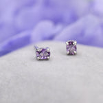 Very Tiny Amethyst Purple Oval CZ Stud Earrings in Sterling Silver, Silver or Gold, Oval Cut Crystal Earrings, February Birthstone