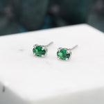 Very Tiny Emerald Green Oval CZ Stud Earrings in Sterling Silver, Silver or Gold, Oval Cut Crystal Earrings, May Birthstone