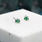 Very Tiny Emerald Green Oval CZ Stud Earrings in Sterling Silver, Silver or Gold, Oval Cut Crystal Earrings, May Birthstone