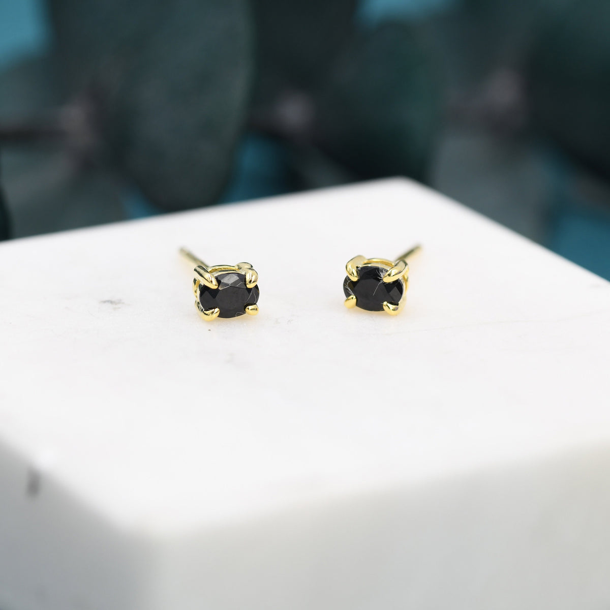 Very Tiny Black Oval CZ Stud Earrings in Sterling Silver, Silver or Gold, Oval Cut Crystal Earrings