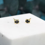 Very Tiny Black Oval CZ Stud Earrings in Sterling Silver, Silver or Gold, Oval Cut Crystal Earrings