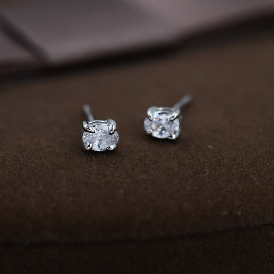 Very Tiny Oval CZ Stud Earrings in Sterling Silver,  Silver or Gold, Oval Cut Crystal Earrings