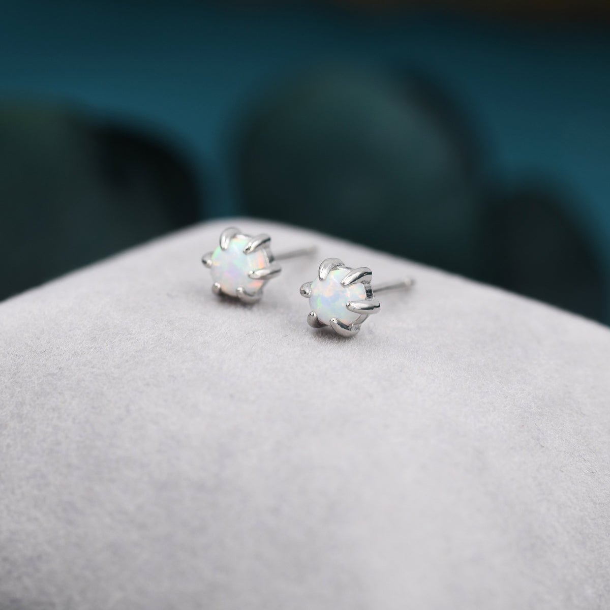 White Opal Long Prong Stud Earrings in Sterling Silver, Silver or Gold, Opal Earrings, Tiny Opal Earrings, Dainty Opal Cluster Earrings