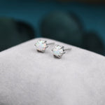 White Opal Long Prong Stud Earrings in Sterling Silver, Silver or Gold, Opal Earrings, Tiny Opal Earrings, Dainty Opal Cluster Earrings