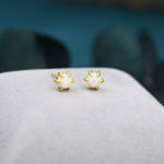 White Opal Long Prong Stud Earrings in Sterling Silver, Silver or Gold, Opal Earrings, Tiny Opal Earrings, Dainty Opal Cluster Earrings