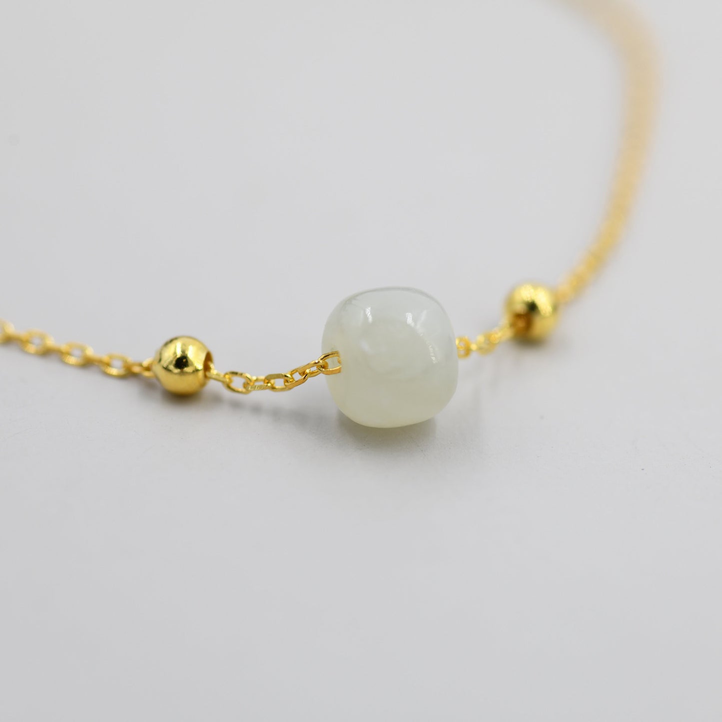 Genuine Milky Jade CZ Floating Bracelet, Silver or Gold, Jade Bracelet, Single Jade Bead Bracelet