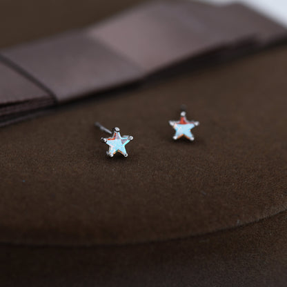 Aurora Borealis AB CZ Star  Stud Earrings in Sterling Silver,  Silver or Gold, AB Crystal Star Earrings, Colour Changing Moonstone Star