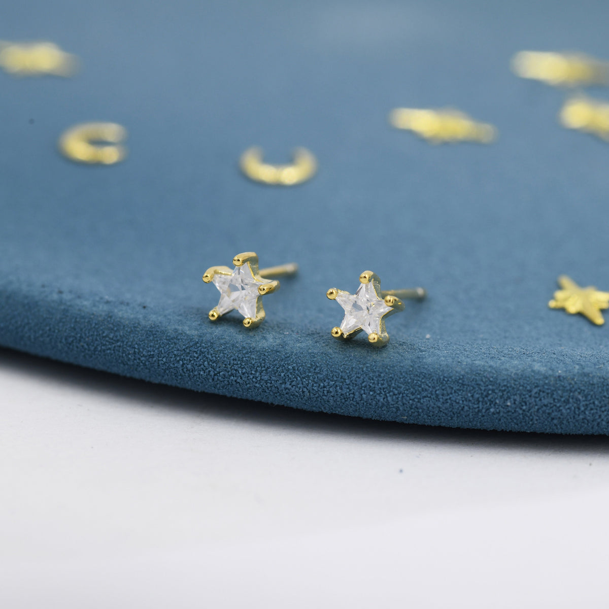 CZ Star Stud Earrings in Sterling Silver, Silver or Gold, Tiny Star Earrings, Solid Silver Small Crystal Star Earrings