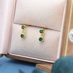 Emerald Green Double CZ Dangle Stud Earrings in Sterling Silver, Silver or Gold, Two CZ Bezel Earrings, Solid Silver Crystal Earrings