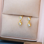 Double CZ Dangle Stud Earrings in Sterling Silver, Silver or Gold, Two CZ Bezel Earrings, Solid Silver Crystal Earrings