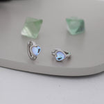 Moonstone Heart Huggie Hoop Earrings in Sterling Silver, Silver or Gold, Simulated Moonstone Heart Hoops, Heart Hoops