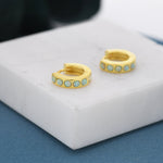 Mystic Green Opal Huggie Hoop Earrings in Sterling Silver, Silver or Gold, Lab Opal Hoops