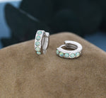 Mystic Green Opal Huggie Hoop Earrings in Sterling Silver, Silver or Gold, Lab Opal Hoops