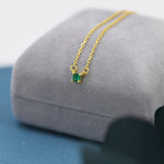 Extra Tiny Emerald Green CZ Necklace in Sterling Silver, Silver or Gold, Diamond Cut CZ Pendant Necklace, May Birthstone
