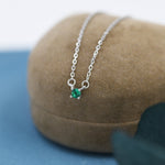 Extra Tiny Emerald Green CZ Necklace in Sterling Silver, Silver or Gold, Diamond Cut CZ Pendant Necklace, May Birthstone