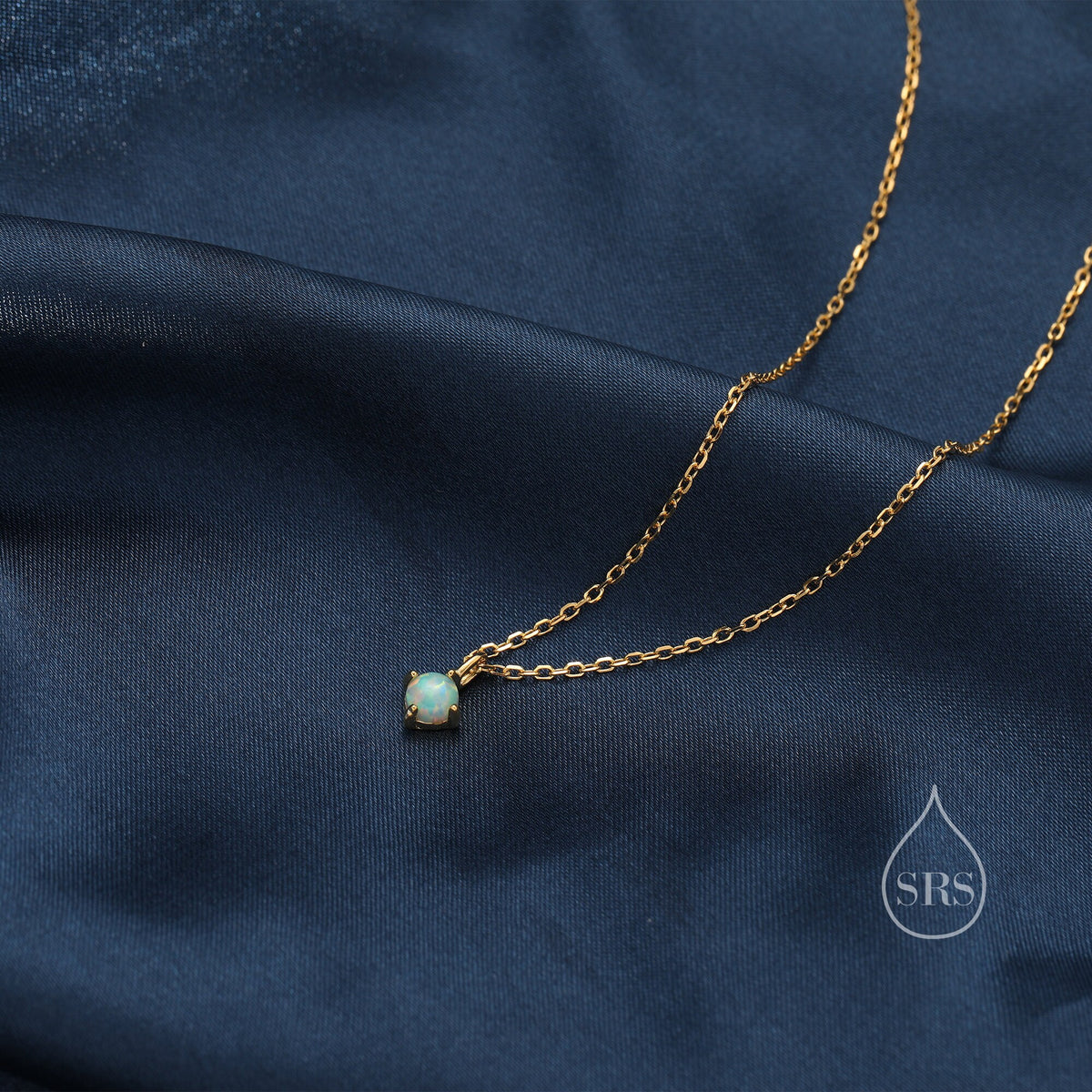 Very Small Green Opal Pendant Necklace in Sterling Silver, Silver or Gold, 5mm Lab Opal Necklace, Single Opal Necklace, Fire Opal Necklace