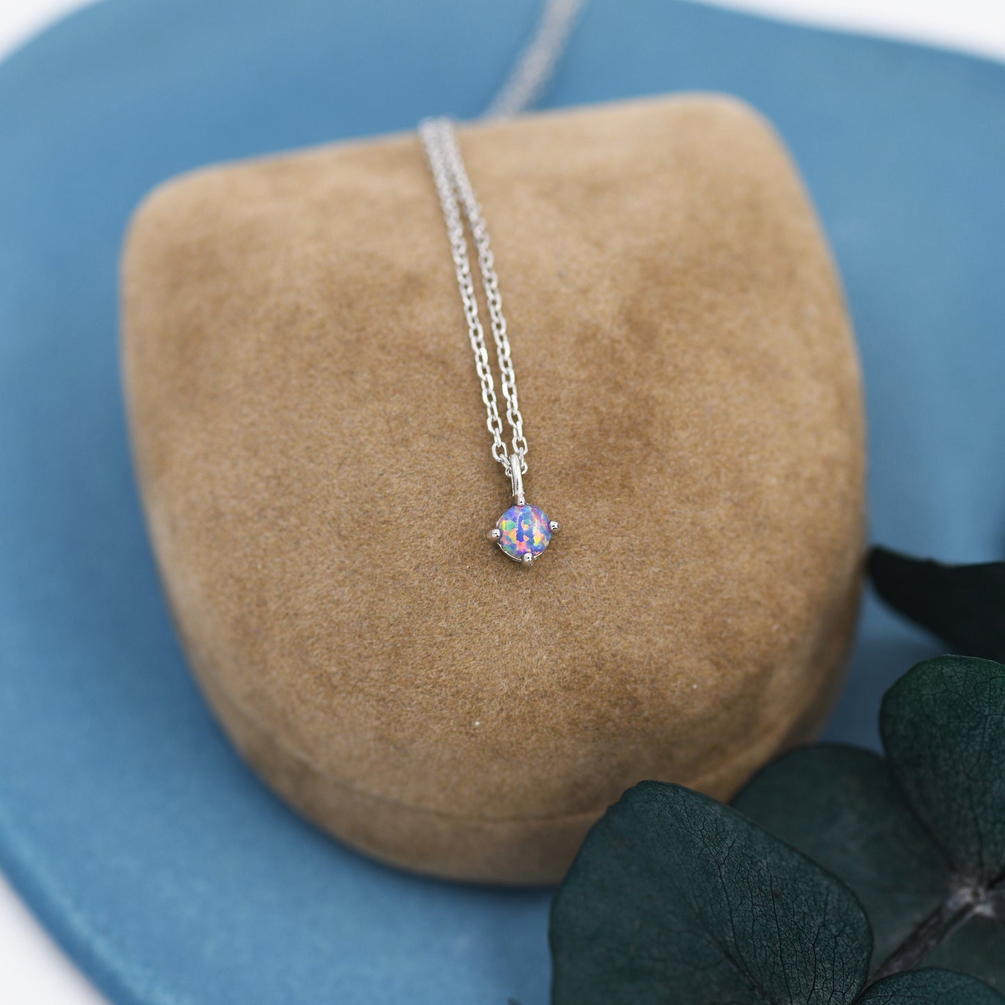 Very Small Cosmic Purple Opal Pendant Necklace in Sterling Silver, Silver or Gold, 5mm Lab Opal Necklace, Single Opal Necklace
