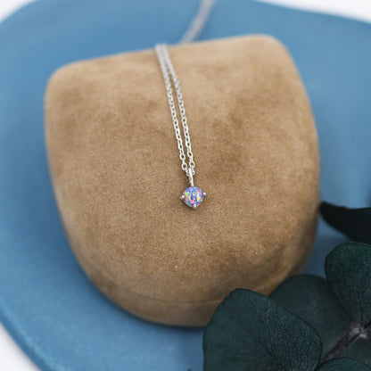 Very Small Cosmic Purple Opal Pendant Necklace in Sterling Silver, Silver or Gold, 5mm Lab Opal Necklace, Single Opal Necklace