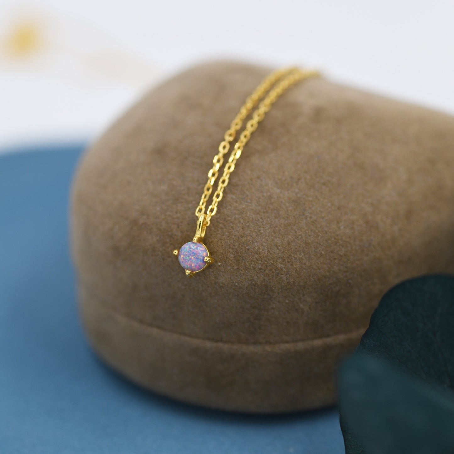 Very Small Cosmic Purple Opal Pendant Necklace in Sterling Silver, Silver or Gold, 5mm Lab Opal Necklace, Single Opal Necklace