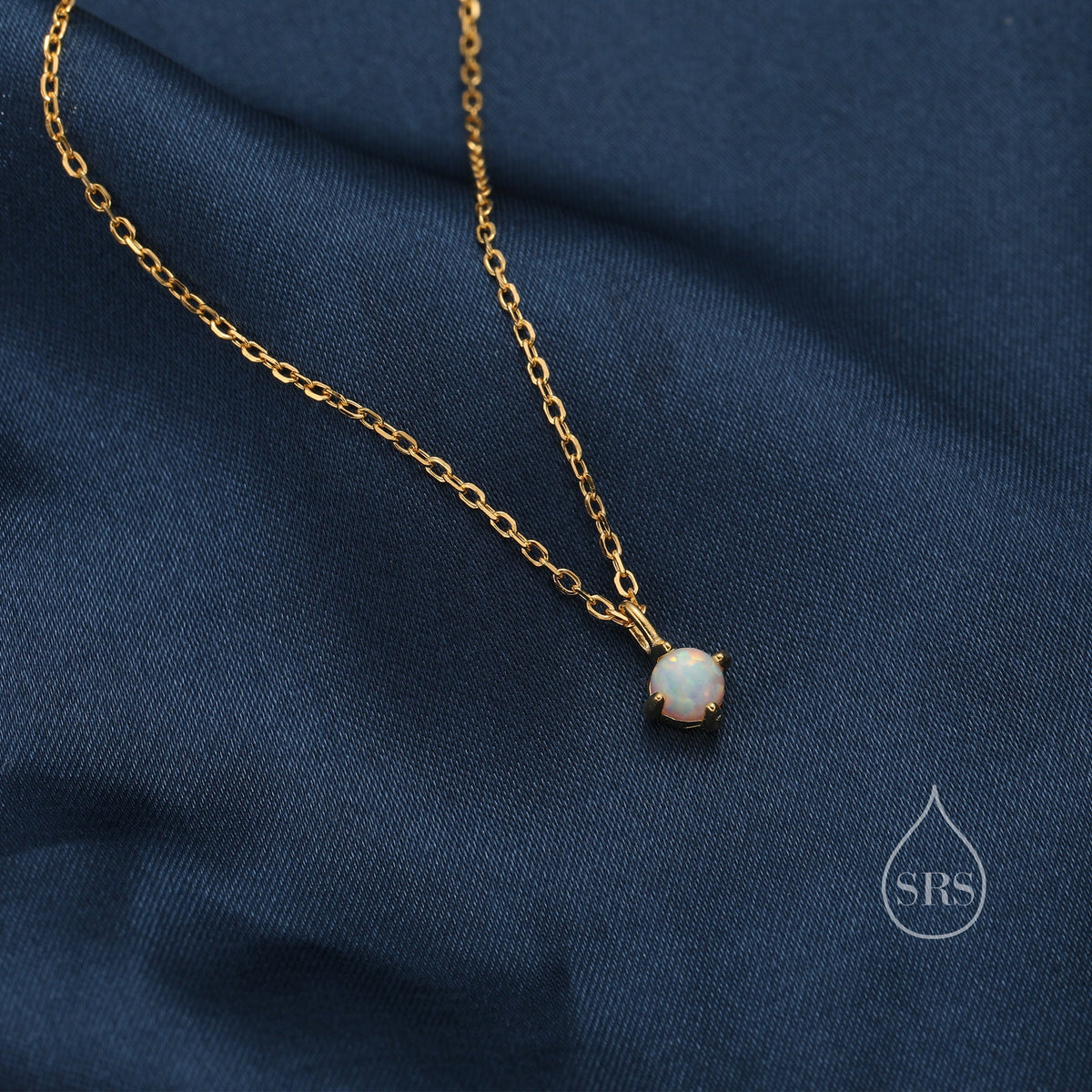 Very Small White Opal Pendant Necklace in Sterling Silver, Silver or Gold, 5mm Lab Opal Necklace, Single Opal Necklace