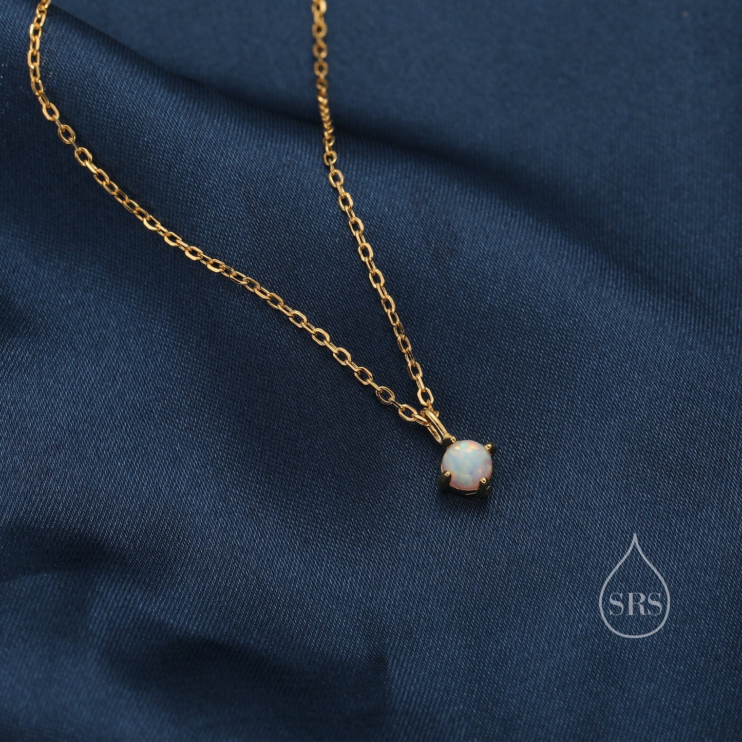 Very Small White Opal Pendant Necklace in Sterling Silver, Silver or Gold, 5mm Lab Opal Necklace, Single Opal Necklace